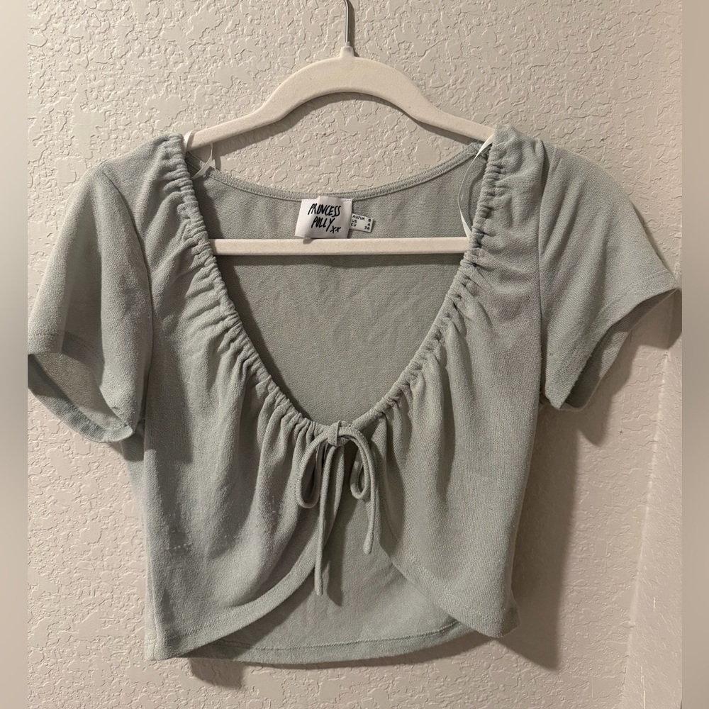 Princess Polly Sage Green Tie-Front Cropped Top